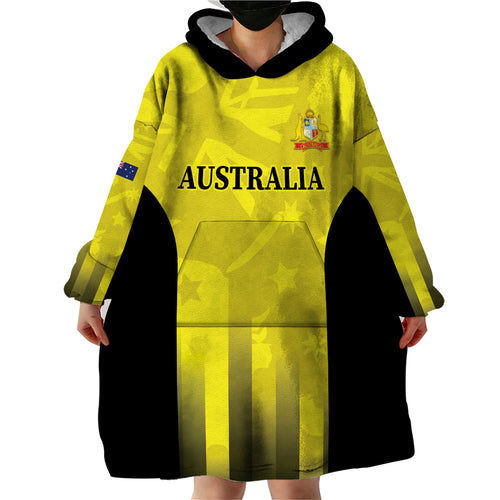 Custom Australia Cricket Wearable Blanket Hoodie 2024 World Cup Go Aussie - Gold Version