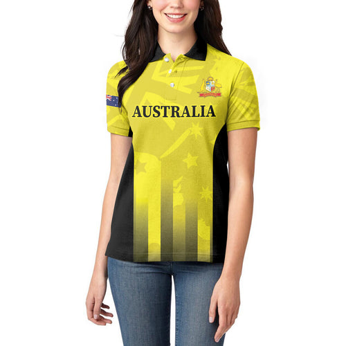 Custom Australia Cricket Women Polo Shirt 2024 World Cup Go Aussie - Gold Version