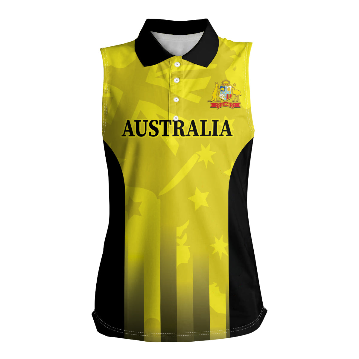 Custom Australia Cricket Women Sleeveless Polo Shirt 2024 World Cup Go Aussie - Gold Version