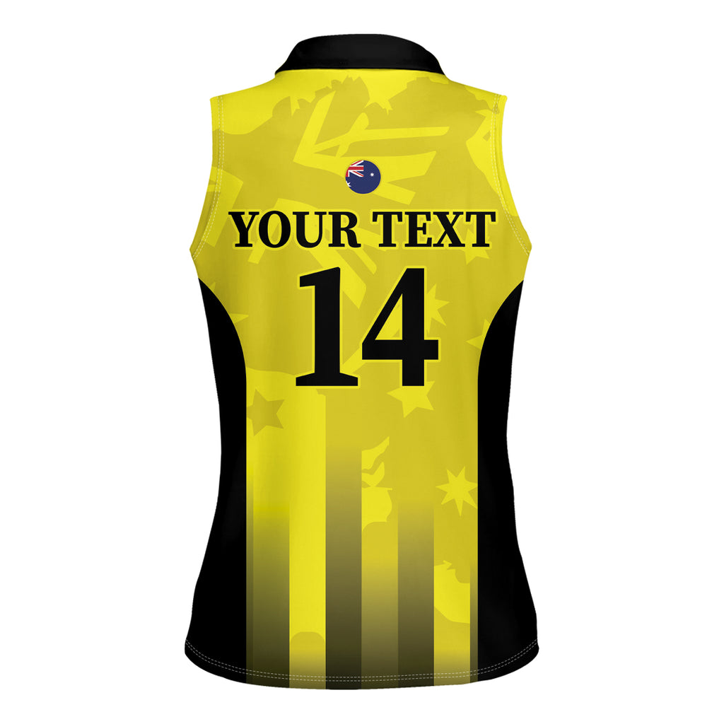 Custom Australia Cricket Women Sleeveless Polo Shirt 2024 World Cup Go Aussie - Gold Version