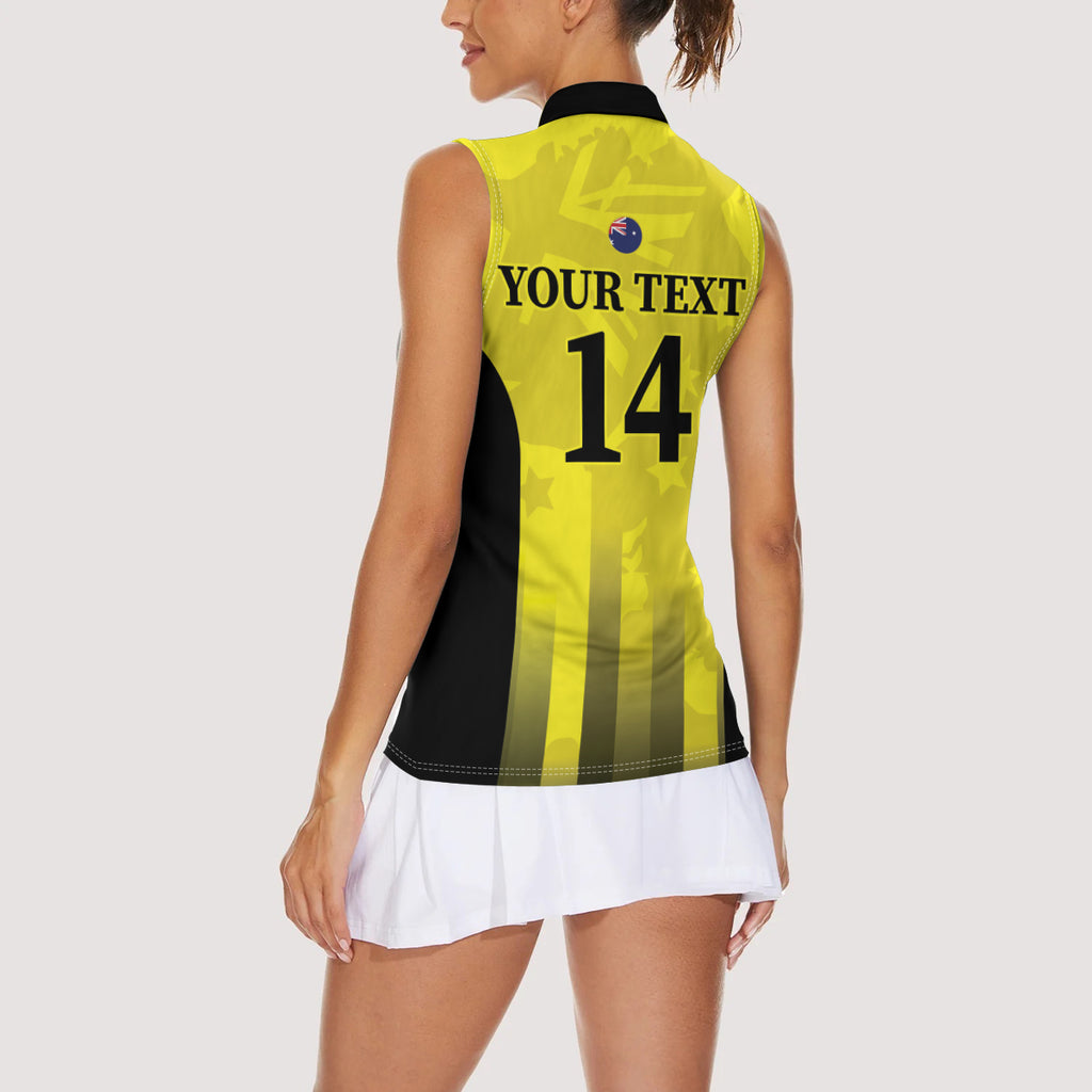 Custom Australia Cricket Women Sleeveless Polo Shirt 2024 World Cup Go Aussie - Gold Version