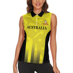 Custom Australia Cricket Women Sleeveless Polo Shirt 2024 World Cup Go Aussie - Gold Version