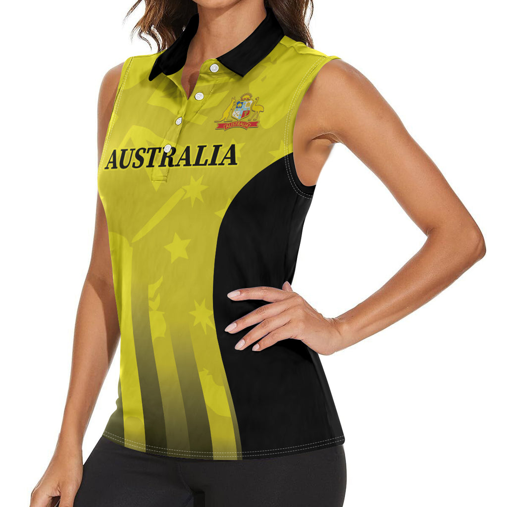 Custom Australia Cricket Women Sleeveless Polo Shirt 2024 World Cup Go Aussie - Gold Version