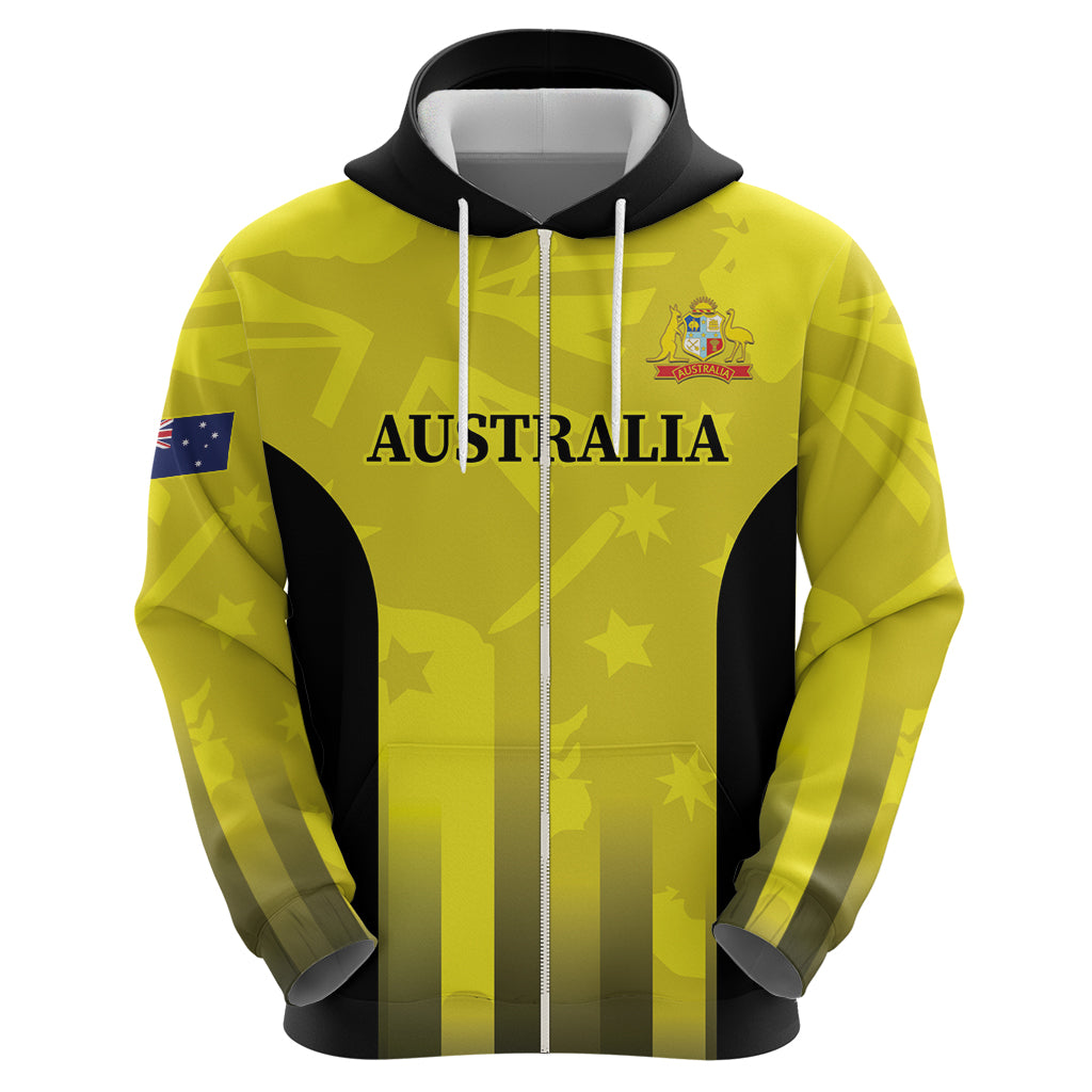Custom Australia Cricket Zip Hoodie 2024 World Cup Go Aussie - Gold Version