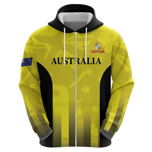 Custom Australia Cricket Zip Hoodie 2024 World Cup Go Aussie - Gold Version