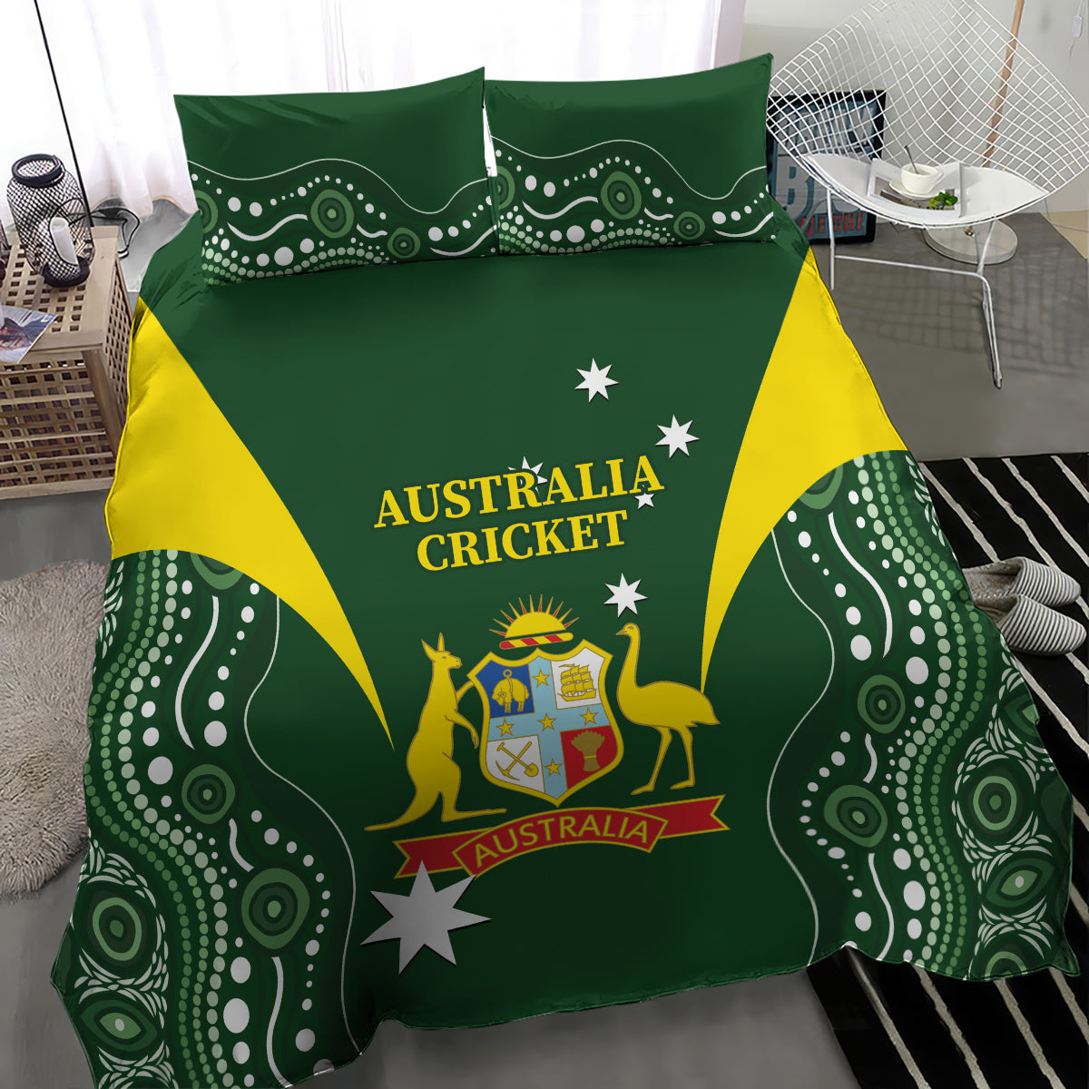 Australia Cricket Bedding Set 2024 World Cup Go Aussie - Green Version