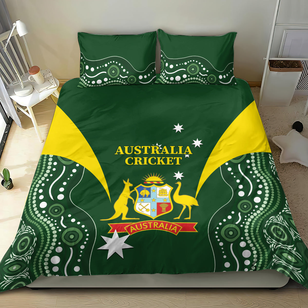 Australia Cricket Bedding Set 2024 World Cup Go Aussie - Green Version