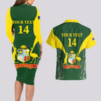 Custom Australia Cricket Couples Matching Long Sleeve Bodycon Dress and Hawaiian Shirt 2024 World Cup Go Aussie - Green Version