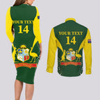 Custom Australia Cricket Couples Matching Long Sleeve Bodycon Dress and Long Sleeve Button Shirt 2024 World Cup Go Aussie - Green Version