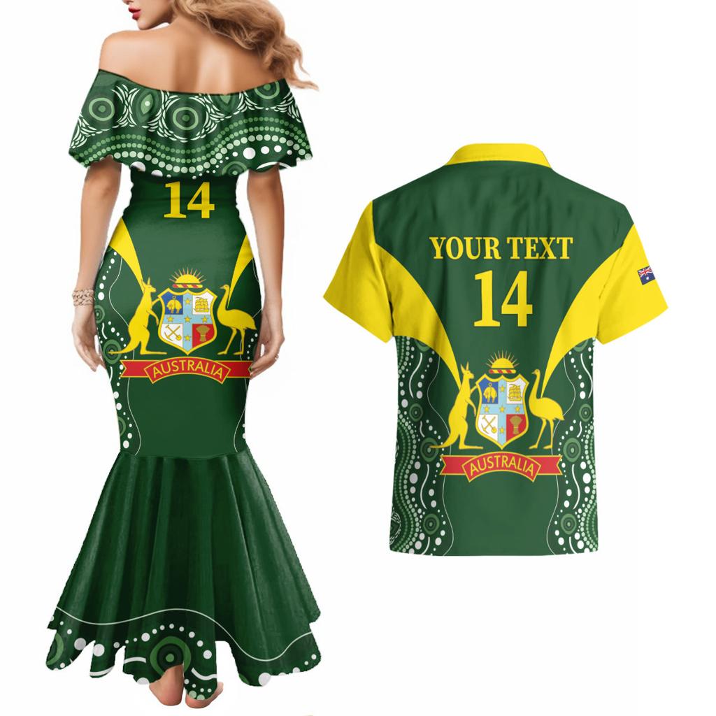 Custom Australia Cricket Couples Matching Mermaid Dress and Hawaiian Shirt 2024 World Cup Go Aussie - Green Version