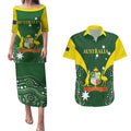 Custom Australia Cricket Couples Matching Puletasi and Hawaiian Shirt 2024 World Cup Go Aussie - Green Version