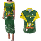 Custom Australia Cricket Couples Matching Puletasi and Hawaiian Shirt 2024 World Cup Go Aussie - Green Version
