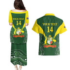 Custom Australia Cricket Couples Matching Puletasi and Hawaiian Shirt 2024 World Cup Go Aussie - Green Version