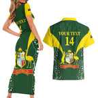Custom Australia Cricket Couples Matching Short Sleeve Bodycon Dress and Hawaiian Shirt 2024 World Cup Go Aussie - Green Version