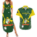 Custom Australia Cricket Couples Matching Summer Maxi Dress and Hawaiian Shirt 2024 World Cup Go Aussie - Green Version