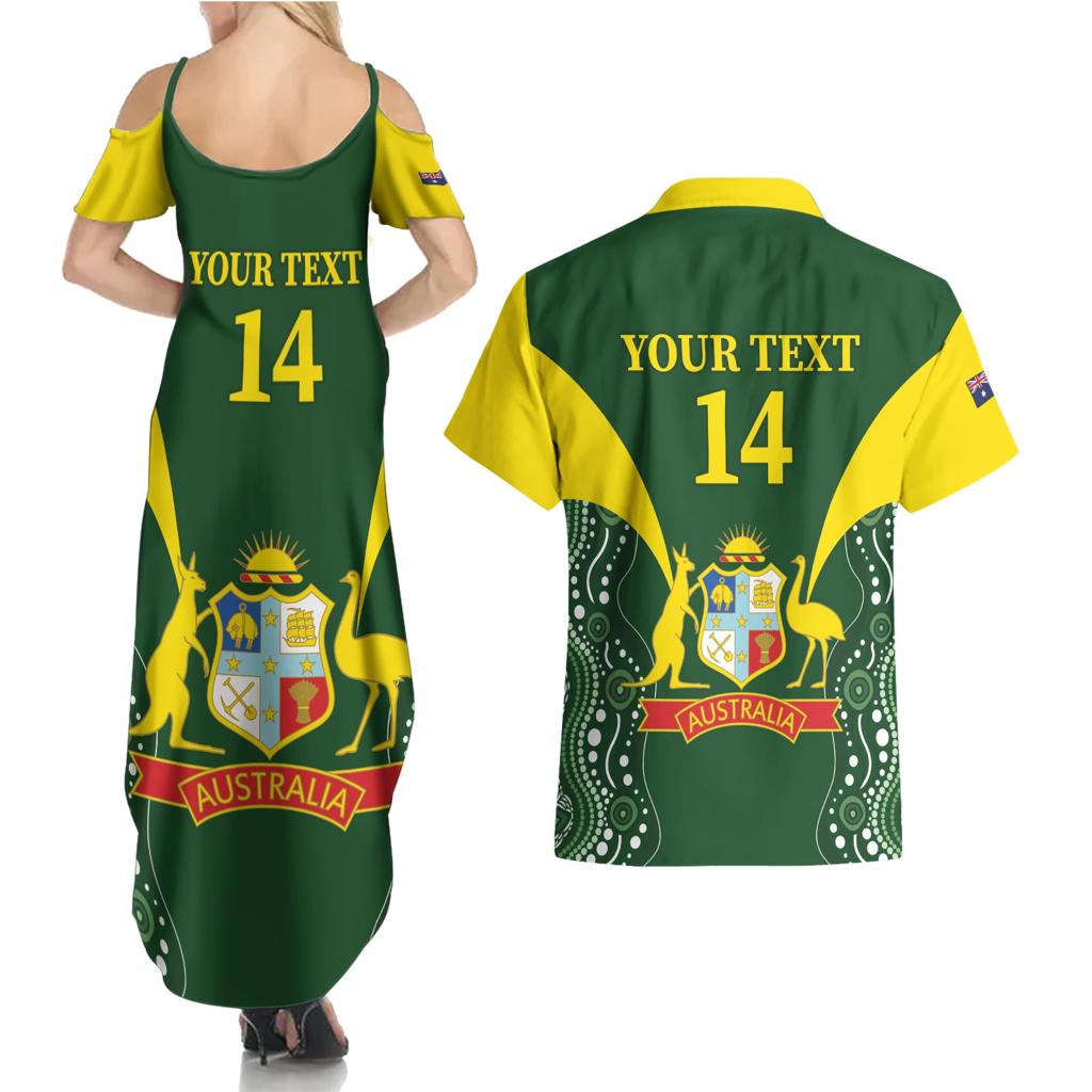 Custom Australia Cricket Couples Matching Summer Maxi Dress and Hawaiian Shirt 2024 World Cup Go Aussie - Green Version