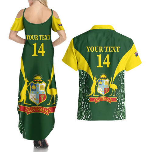 Custom Australia Cricket Couples Matching Summer Maxi Dress and Hawaiian Shirt 2024 World Cup Go Aussie - Green Version