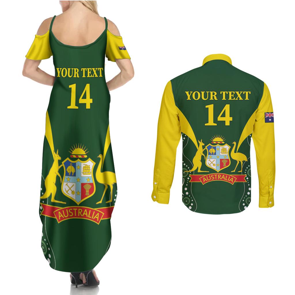 Custom Australia Cricket Couples Matching Summer Maxi Dress and Long Sleeve Button Shirt 2024 World Cup Go Aussie - Green Version