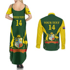 Custom Australia Cricket Couples Matching Summer Maxi Dress and Long Sleeve Button Shirt 2024 World Cup Go Aussie - Green Version