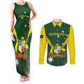 Custom Australia Cricket Couples Matching Tank Maxi Dress and Long Sleeve Button Shirt 2024 World Cup Go Aussie - Green Version