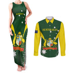 Custom Australia Cricket Couples Matching Tank Maxi Dress and Long Sleeve Button Shirt 2024 World Cup Go Aussie - Green Version