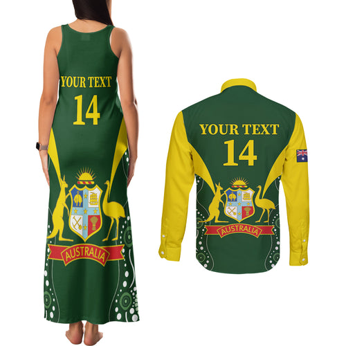 Custom Australia Cricket Couples Matching Tank Maxi Dress and Long Sleeve Button Shirt 2024 World Cup Go Aussie - Green Version