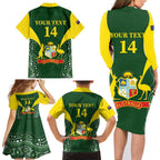 Custom Australia Cricket Family Matching Long Sleeve Bodycon Dress and Hawaiian Shirt 2024 World Cup Go Aussie - Green Version