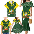 Custom Australia Cricket Family Matching Mermaid Dress and Hawaiian Shirt 2024 World Cup Go Aussie - Green Version