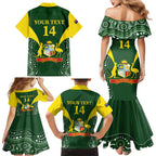 Custom Australia Cricket Family Matching Mermaid Dress and Hawaiian Shirt 2024 World Cup Go Aussie - Green Version