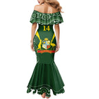 Custom Australia Cricket Family Matching Mermaid Dress and Hawaiian Shirt 2024 World Cup Go Aussie - Green Version
