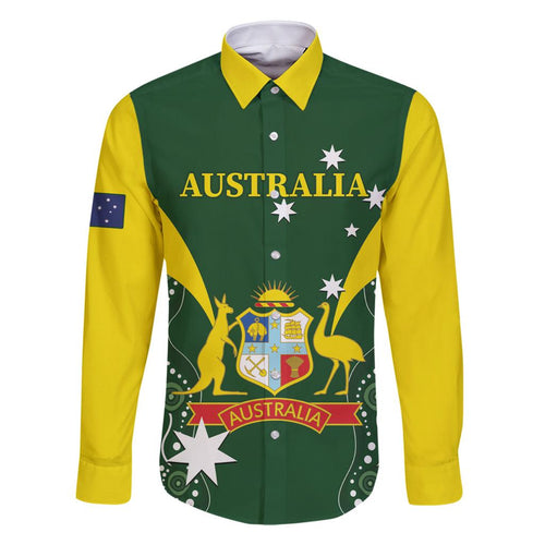 Custom Australia Cricket Family Matching Off The Shoulder Long Sleeve Dress and Hawaiian Shirt 2024 World Cup Go Aussie - Green Version
