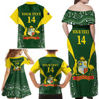 Custom Australia Cricket Family Matching Off Shoulder Maxi Dress and Hawaiian Shirt 2024 World Cup Go Aussie - Green Version