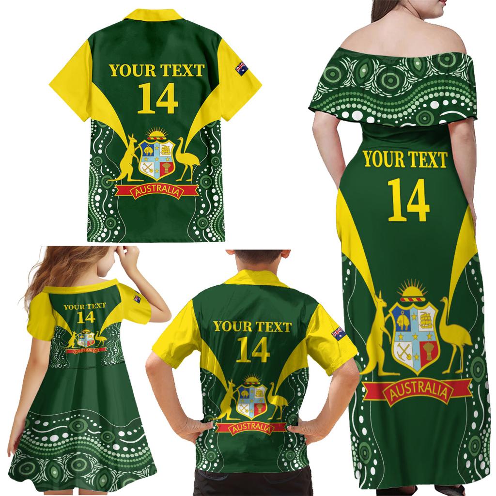 Custom Australia Cricket Family Matching Off Shoulder Maxi Dress and Hawaiian Shirt 2024 World Cup Go Aussie - Green Version