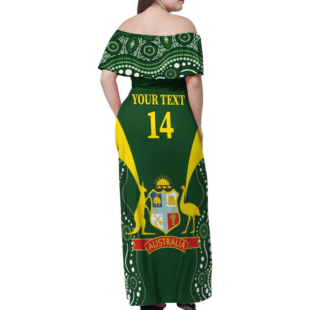 Custom Australia Cricket Family Matching Off Shoulder Maxi Dress and Hawaiian Shirt 2024 World Cup Go Aussie - Green Version