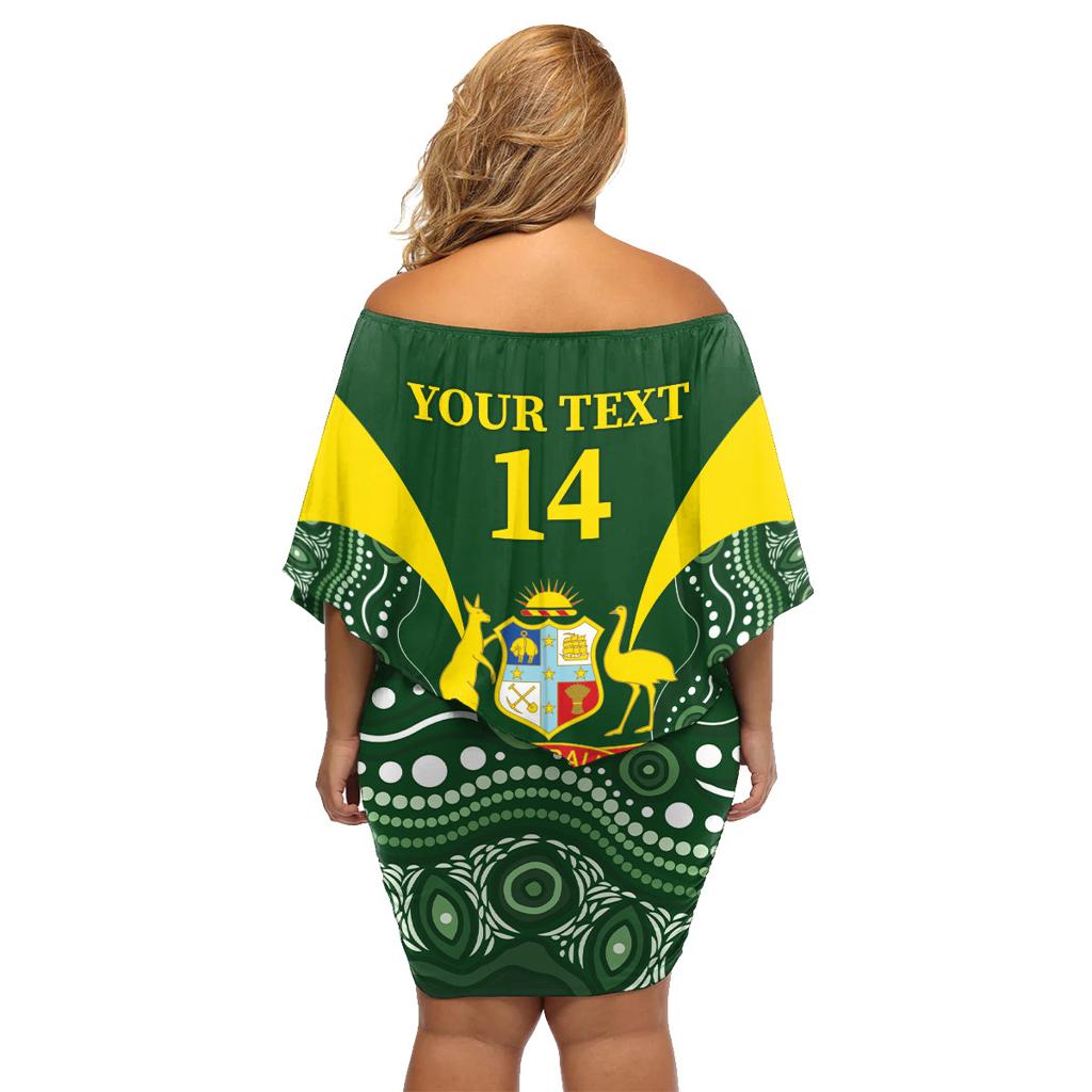 Custom Australia Cricket Family Matching Off Shoulder Short Dress and Hawaiian Shirt 2024 World Cup Go Aussie - Green Version