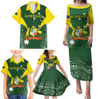 Custom Australia Cricket Family Matching Puletasi and Hawaiian Shirt 2024 World Cup Go Aussie - Green Version