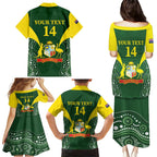 Custom Australia Cricket Family Matching Puletasi and Hawaiian Shirt 2024 World Cup Go Aussie - Green Version