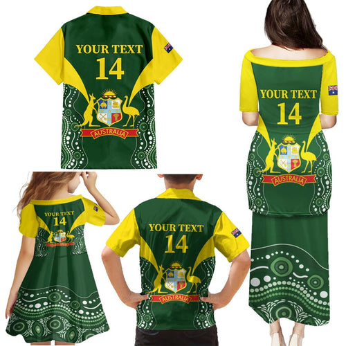 Custom Australia Cricket Family Matching Puletasi and Hawaiian Shirt 2024 World Cup Go Aussie - Green Version