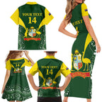 Custom Australia Cricket Family Matching Short Sleeve Bodycon Dress and Hawaiian Shirt 2024 World Cup Go Aussie - Green Version