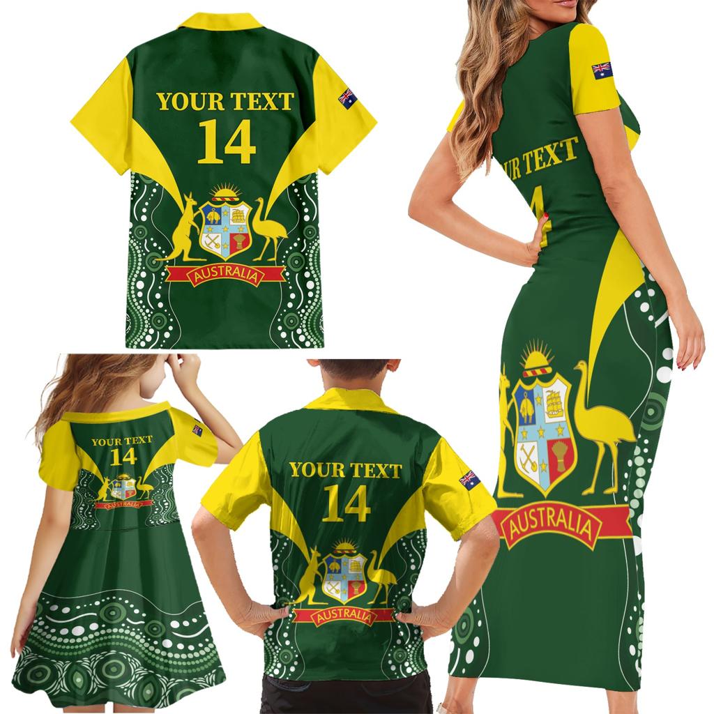 Custom Australia Cricket Family Matching Short Sleeve Bodycon Dress and Hawaiian Shirt 2024 World Cup Go Aussie - Green Version