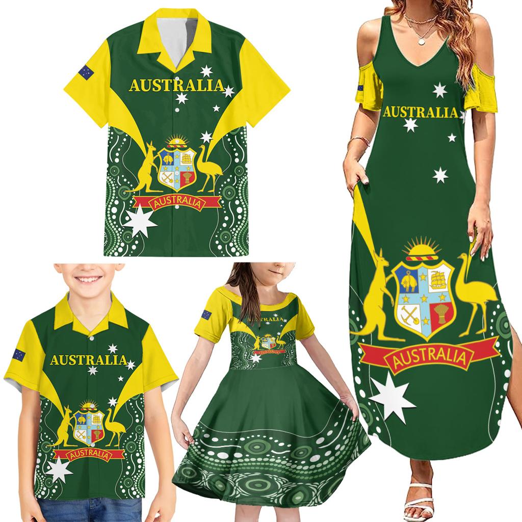 Custom Australia Cricket Family Matching Summer Maxi Dress and Hawaiian Shirt 2024 World Cup Go Aussie - Green Version