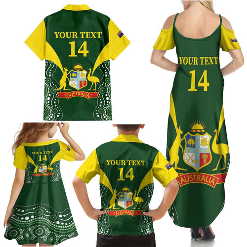 Custom Australia Cricket Family Matching Summer Maxi Dress and Hawaiian Shirt 2024 World Cup Go Aussie - Green Version