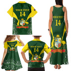 Custom Australia Cricket Family Matching Tank Maxi Dress and Hawaiian Shirt 2024 World Cup Go Aussie - Green Version