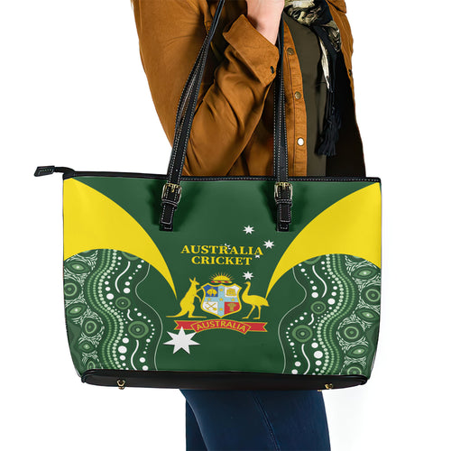 Australia Cricket Leather Tote Bag 2024 World Cup Go Aussie - Green Version
