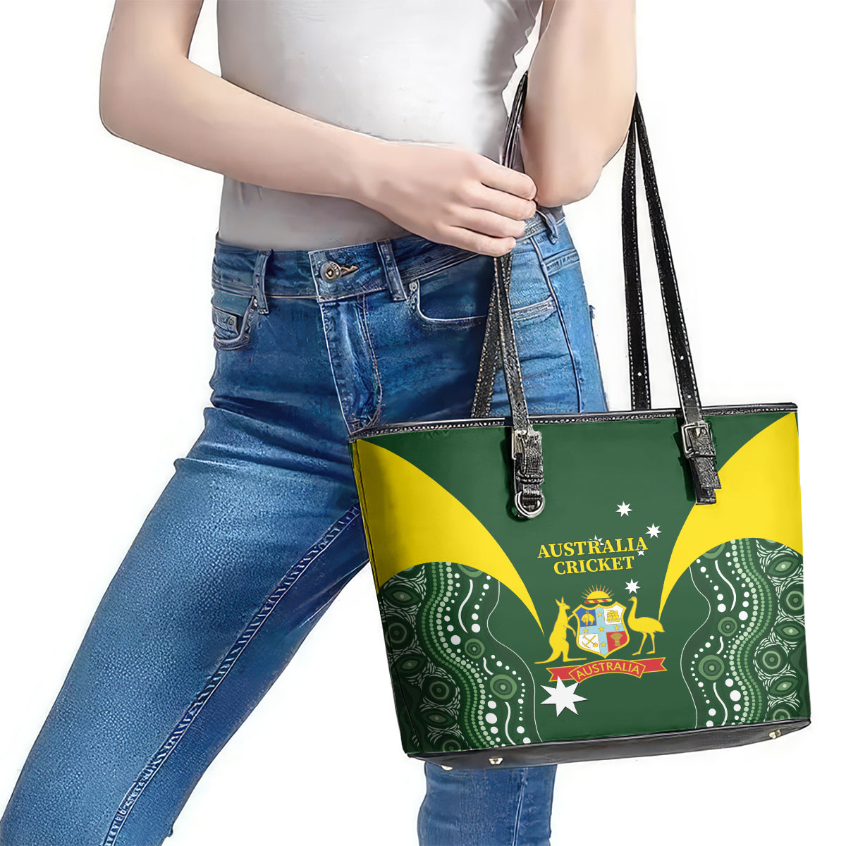 Australia Cricket Leather Tote Bag 2024 World Cup Go Aussie - Green Version