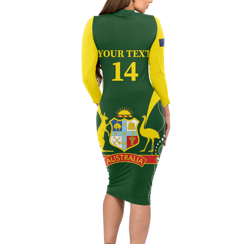 Custom Australia Cricket Long Sleeve Bodycon Dress 2024 World Cup Go Aussie - Green Version
