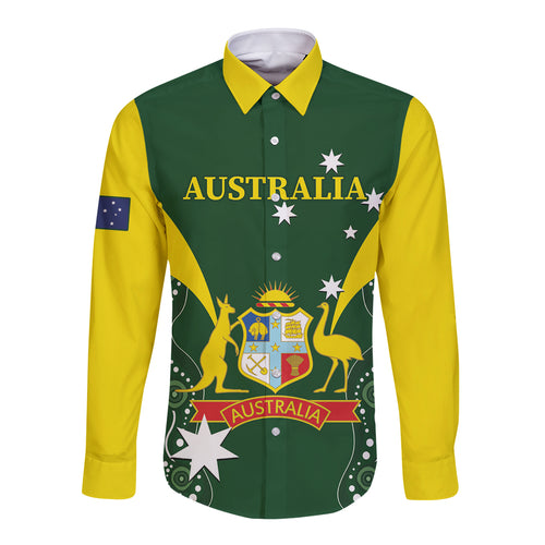 Custom Australia Cricket Long Sleeve Button Shirt 2024 World Cup Go Aussie - Green Version