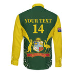 Custom Australia Cricket Long Sleeve Button Shirt 2024 World Cup Go Aussie - Green Version