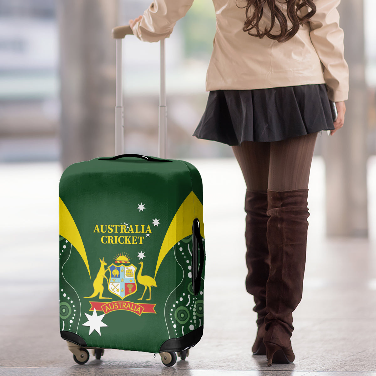 Australia Cricket Luggage Cover 2024 World Cup Go Aussie - Green Version