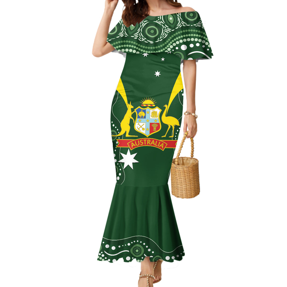 Custom Australia Cricket Mermaid Dress 2024 World Cup Go Aussie - Green Version